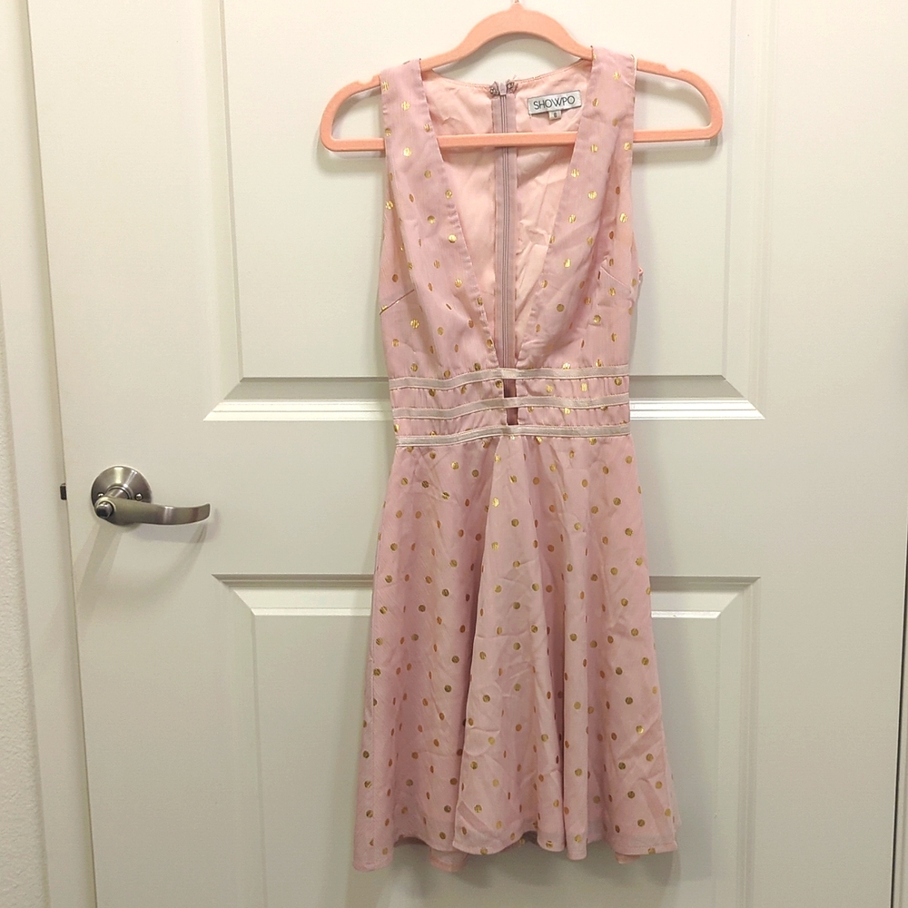 Xs Pink gold polka dot Showpo dress